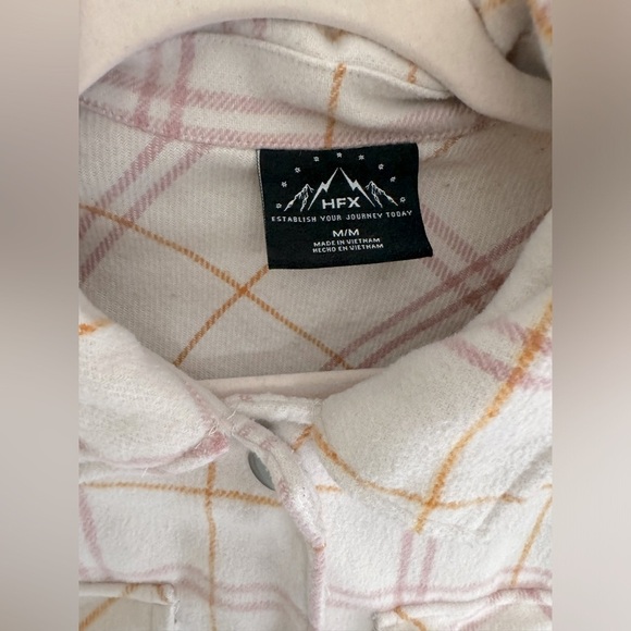 A. HFX Cream and Pink Plaid Long Sleeve Button up size M - Picture 2 of 5